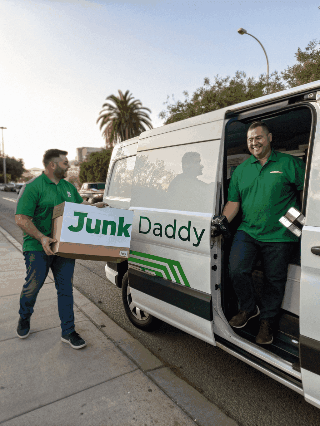 Clean modern JUNKR trailer being loaded with furniture in a Nepean driveway